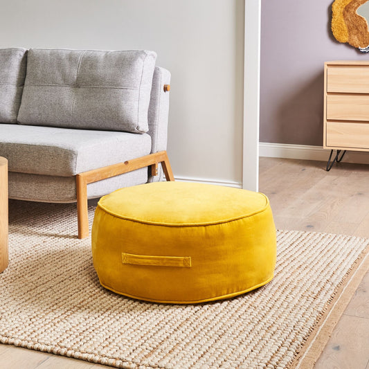 Velvet Round Ottoman Pouffe Footstool Yellow