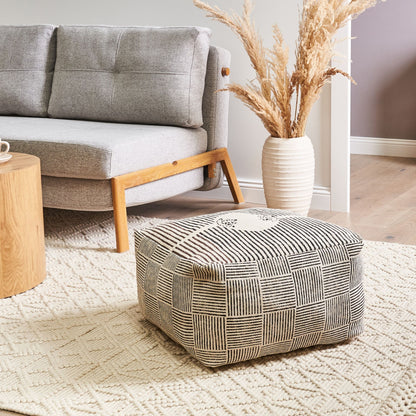 Modern Grey Fabric Pouffe Footstool Square Retro Boho Style for Living Room