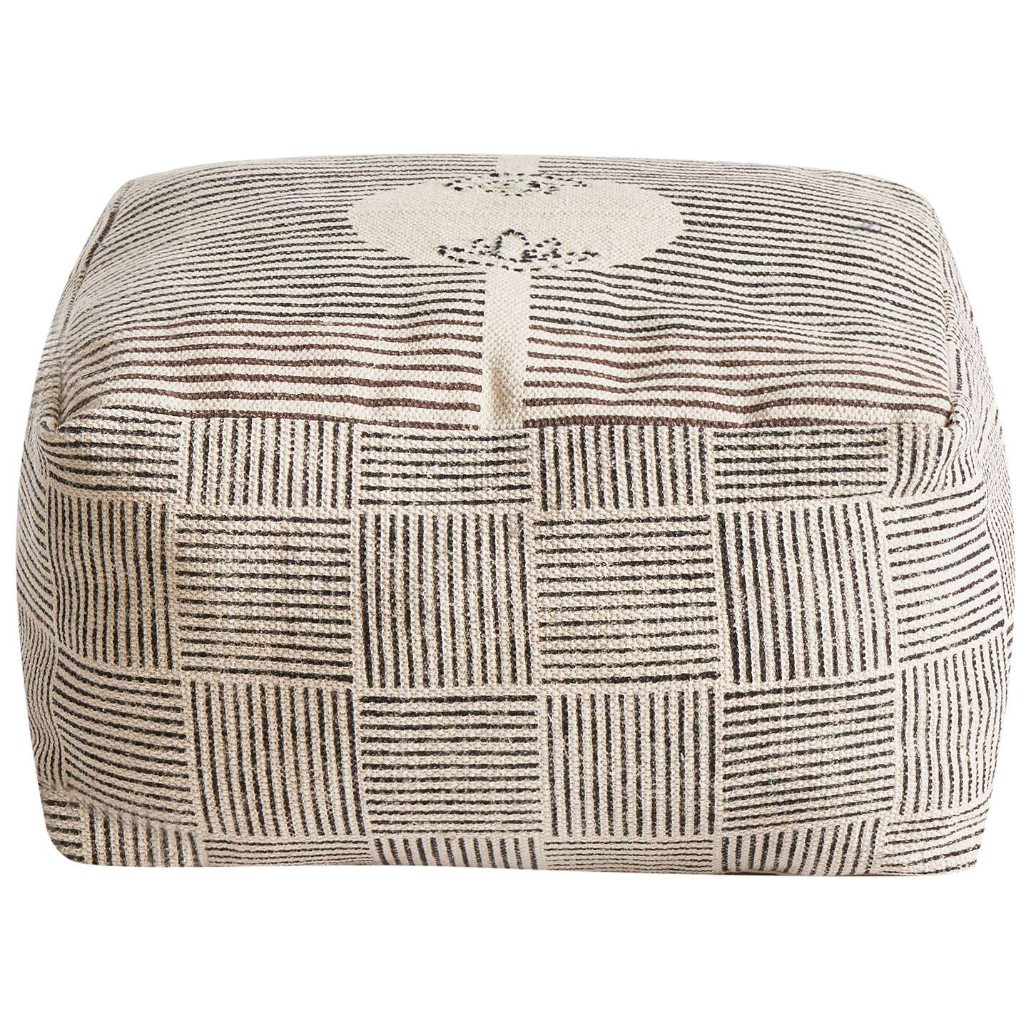 Modern Grey Fabric Pouffe Footstool Square Retro Boho Style for Living Room