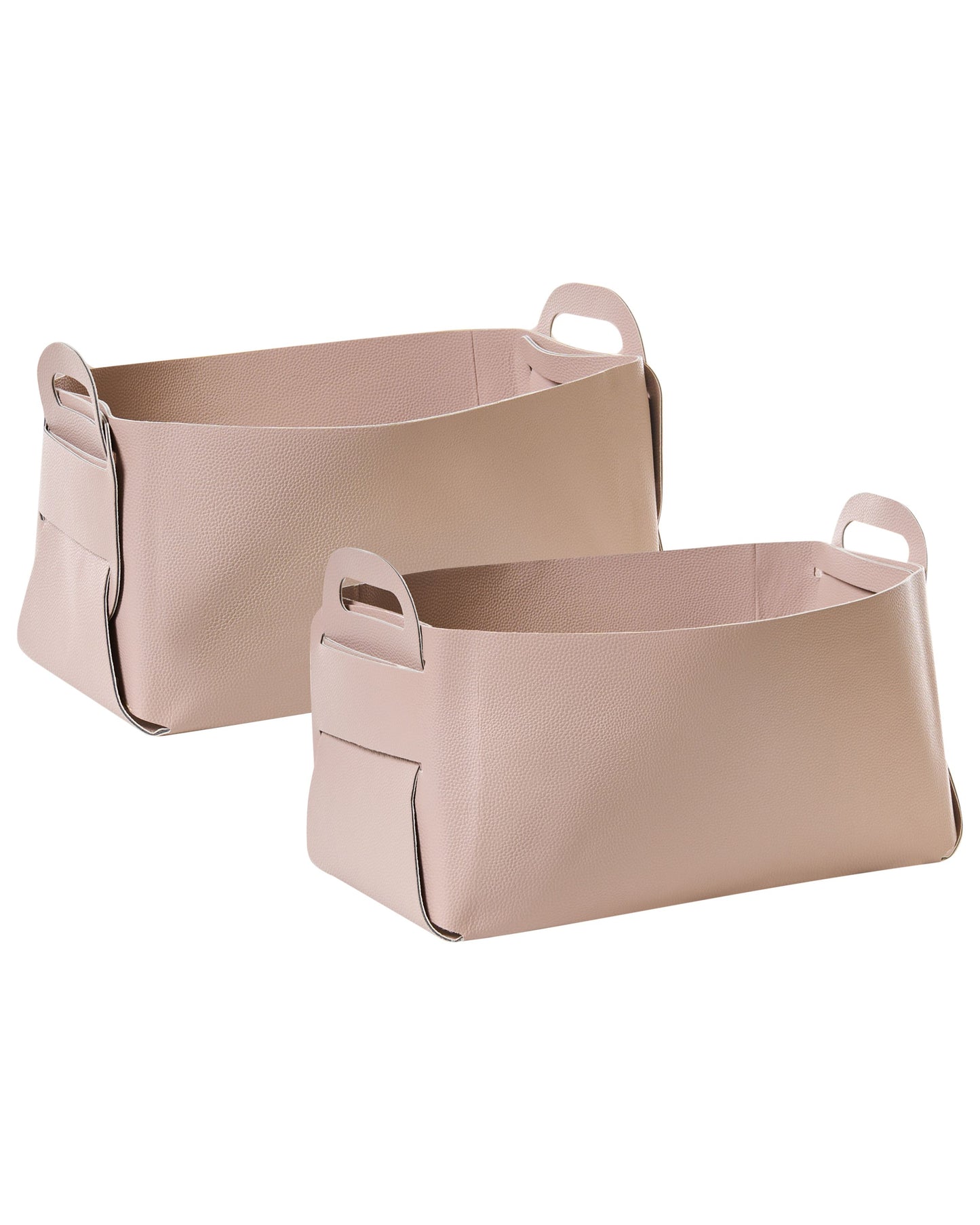 Pastel Pink Faux Leather Storage Baskets Set Of 2 With Handles Handmade Retro Design