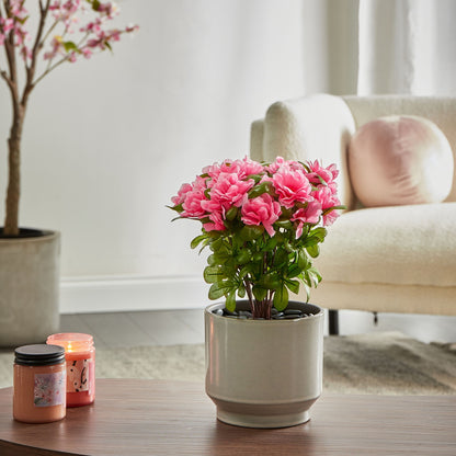 Rhododendron Plant Pink 36cm Artificial Potted Decor Indoor Silk-Like Finish