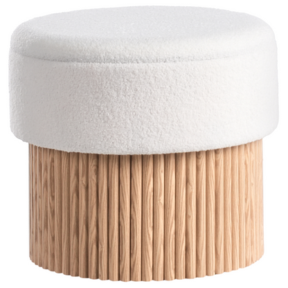 Storage Pouffe Off White Boucle Upholstered Seat With Wooden Base Round Footstool