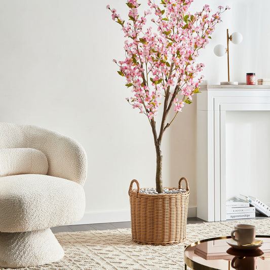 Artificial Potted Plant 180cm Pink Blossom With Green Leaves