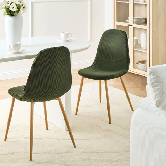 Set Of 2 Green Corduroy Fabric Dining Chairs Armless Modern Design Ergonomic