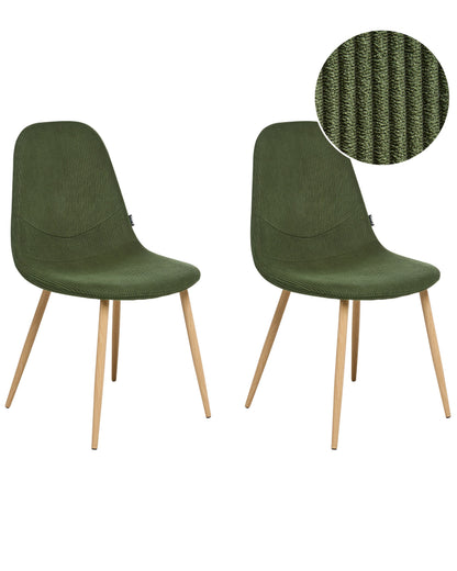 Set Of 2 Green Corduroy Fabric Dining Chairs Armless Modern Design Ergonomic
