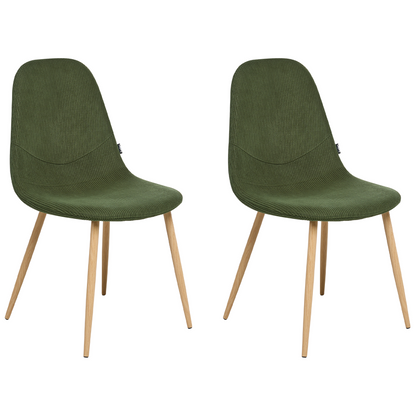 Set Of 2 Green Corduroy Fabric Dining Chairs Armless Modern Design Ergonomic