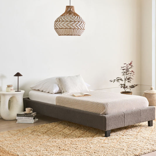 EU 3ft Taupe Fabric Slatted Bed Frame Without Headboard