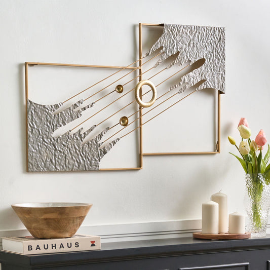 Atlas and Co Modern Wall Art Metal Decor Multicolor Abstract Shapes With Central Gold Ring