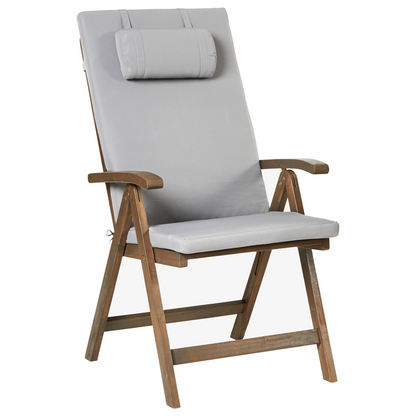 Garden Bistro Set Solid Acacia Wood With Light Grey Cushions Folding 2 Chairs Table