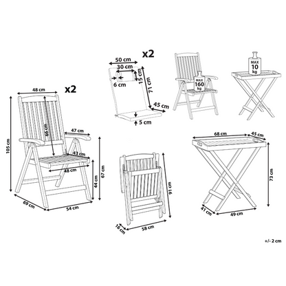 Acacia Wood Bistro Set With Taupe Cushions Folding