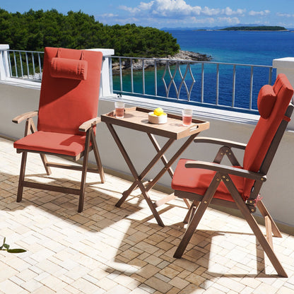 Bistro Set Acacia Wood With Red Cushions Foldable 2 Chairs
