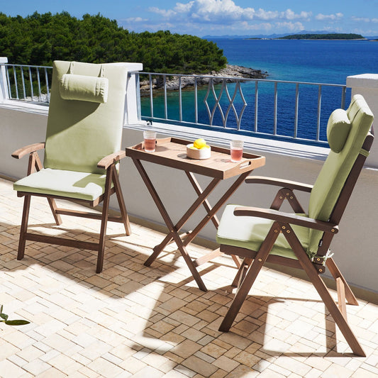 Garden Bistro Solid Acacia Wood 2 Chair Set With Green Cushions