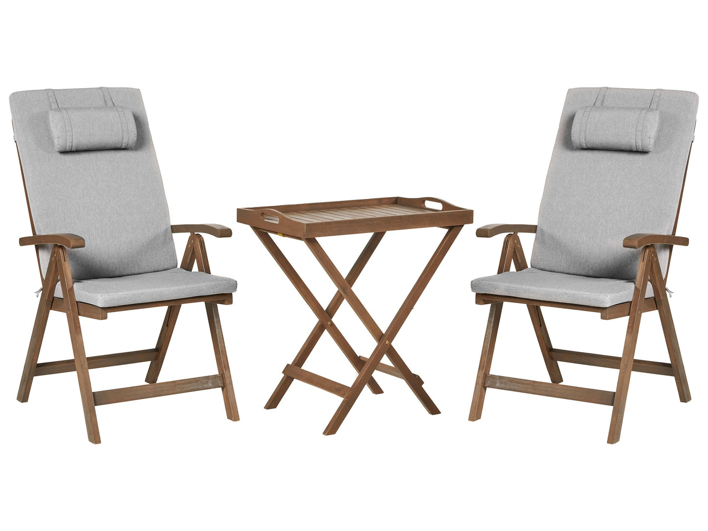 Acacia Living Garden Bistro Set Solid Wood With Grey Cushions