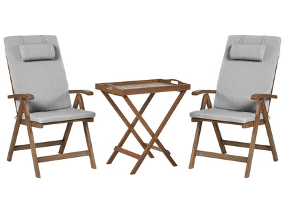 Acacia Living Garden Bistro Set Solid Wood With Grey Cushions