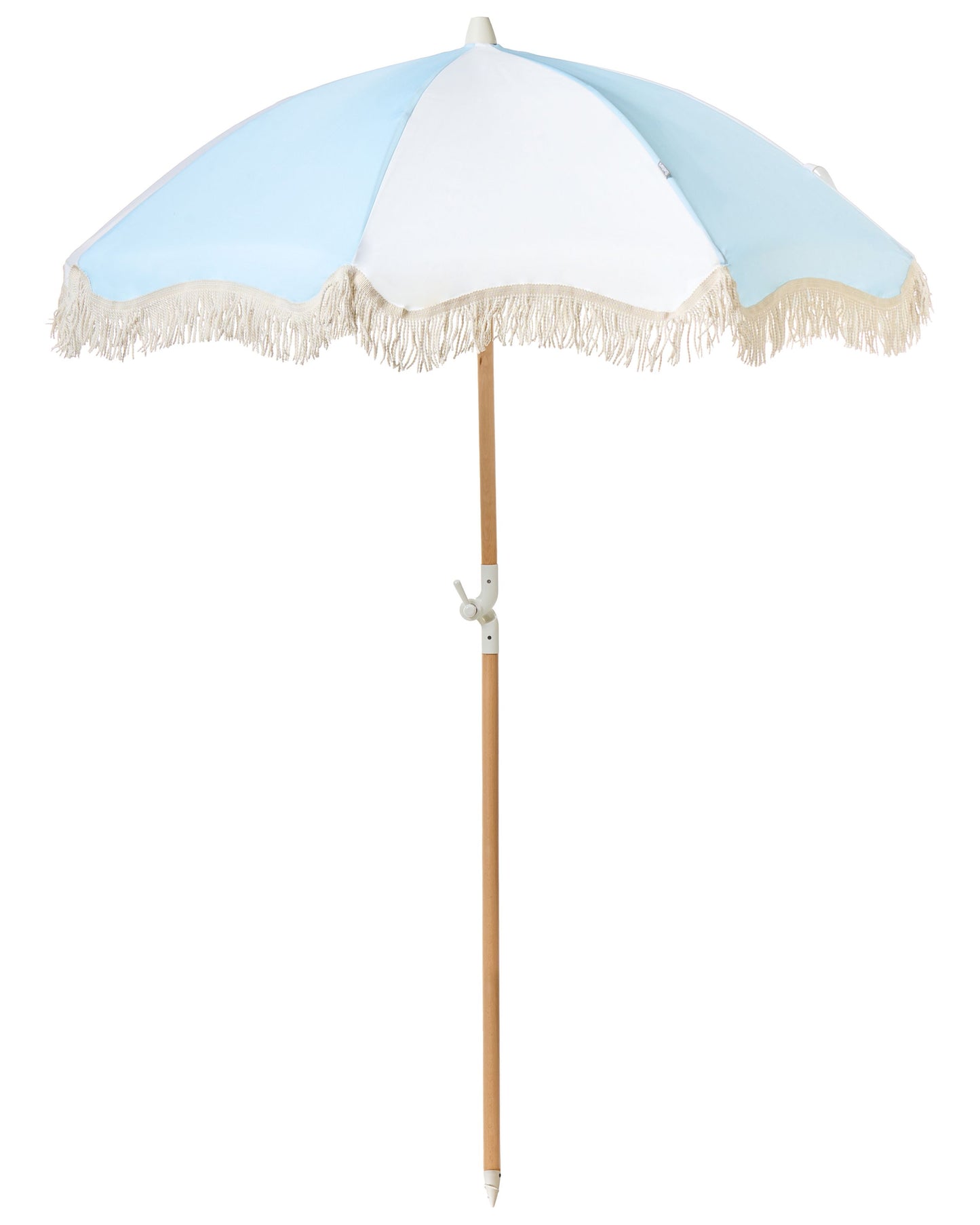 Parasol Light Blue Fabric Beech Wood Pole 150cm Round Tilting UV Resistant Outdoor Umbrella
