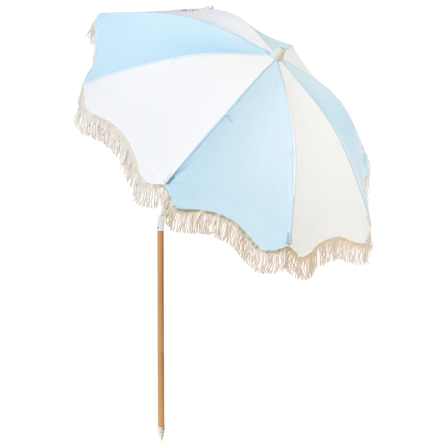Parasol Light Blue Fabric Beech Wood Pole 150cm Round Tilting UV Resistant Outdoor Umbrella