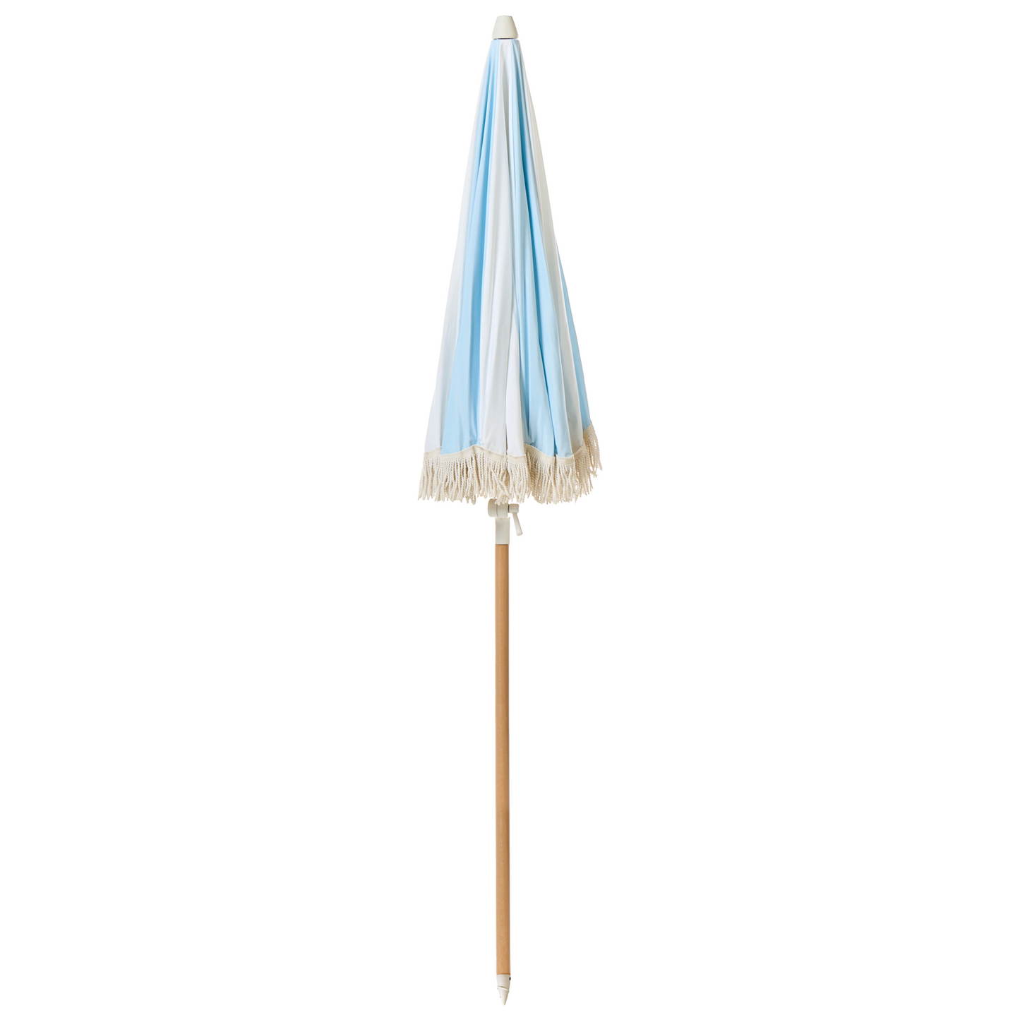 Parasol Light Blue Fabric Beech Wood Pole 150cm Round Tilting UV Resistant Outdoor Umbrella