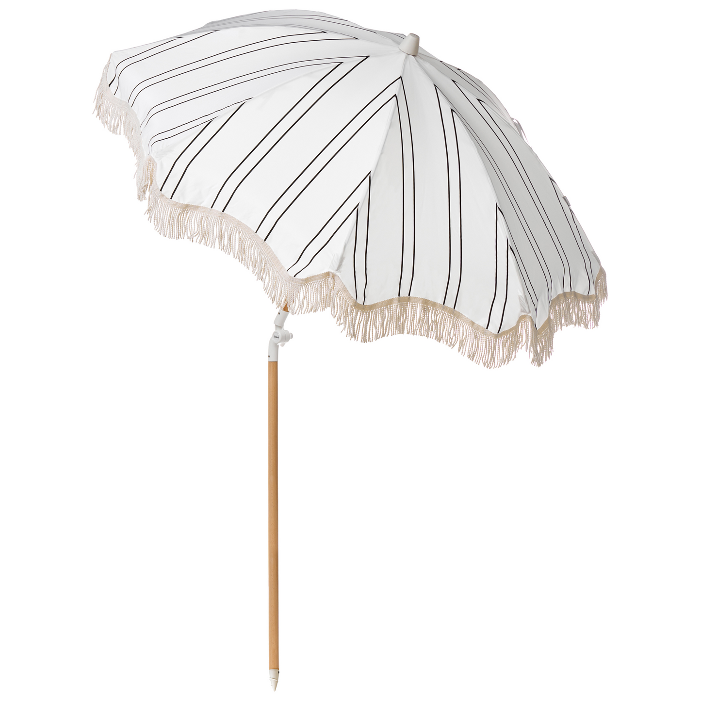 Garden Parasol Beech Wood 150cm White Black Stripe Tilt UV Resistant