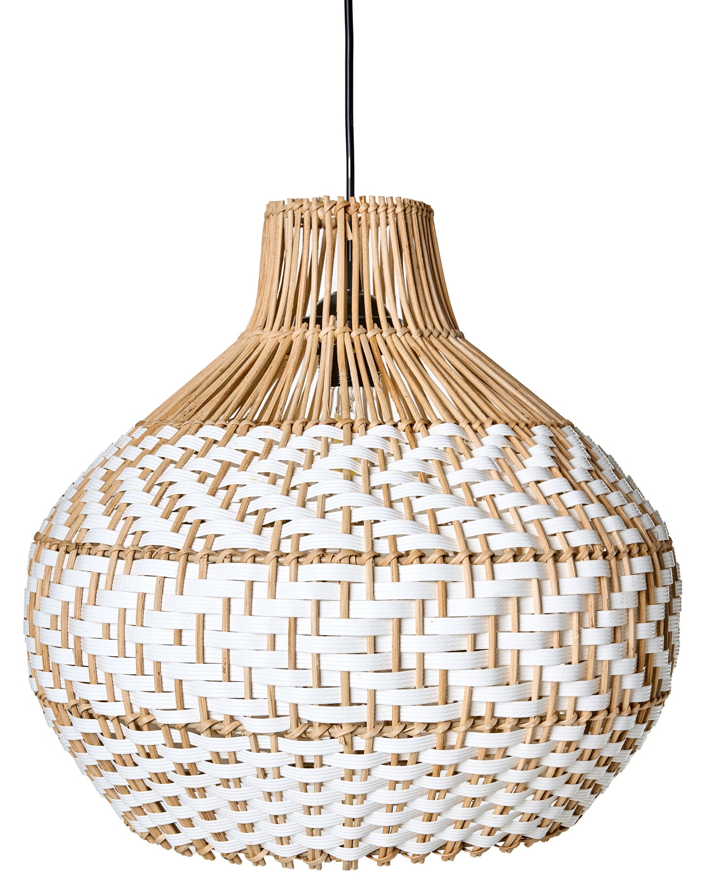 Pendant Lamp White Rattan Shade Iron Frame Handcrafted Boho Lighting For Living Room