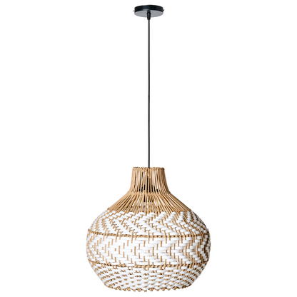 Pendant Lamp White Rattan Shade Iron Frame Handcrafted Boho Lighting For Living Room