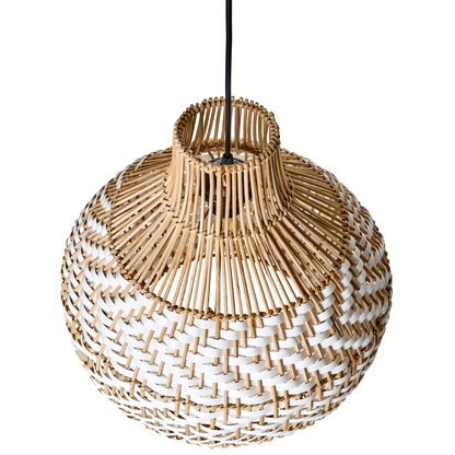 Pendant Lamp White Rattan Shade Iron Frame Handcrafted Boho Lighting For Living Room