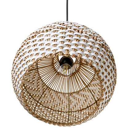 Pendant Lamp White Rattan Shade Iron Frame Handcrafted Boho Lighting For Living Room