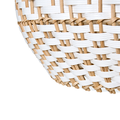 Pendant Lamp White Rattan Shade Iron Frame Handcrafted Boho Lighting For Living Room