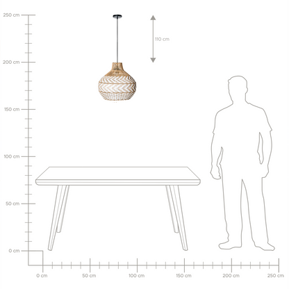 Pendant Lamp White Rattan Shade Iron Frame Handcrafted Boho Lighting For Living Room