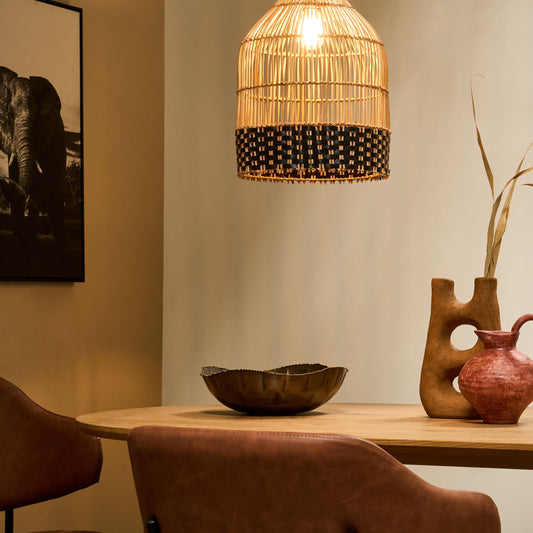 Pendant Lamp Natural Rattan Shade Iron Frame Handmade Lighting For Dining Room