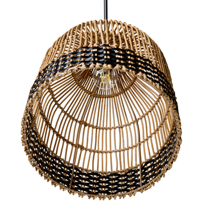 Pendant Lamp Natural Rattan Shade Iron Frame Handmade Lighting For Dining Room