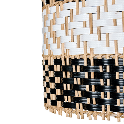 Pendant Lamp Black and White Rattan Shade Iron Frame Handmade Boho Lighting