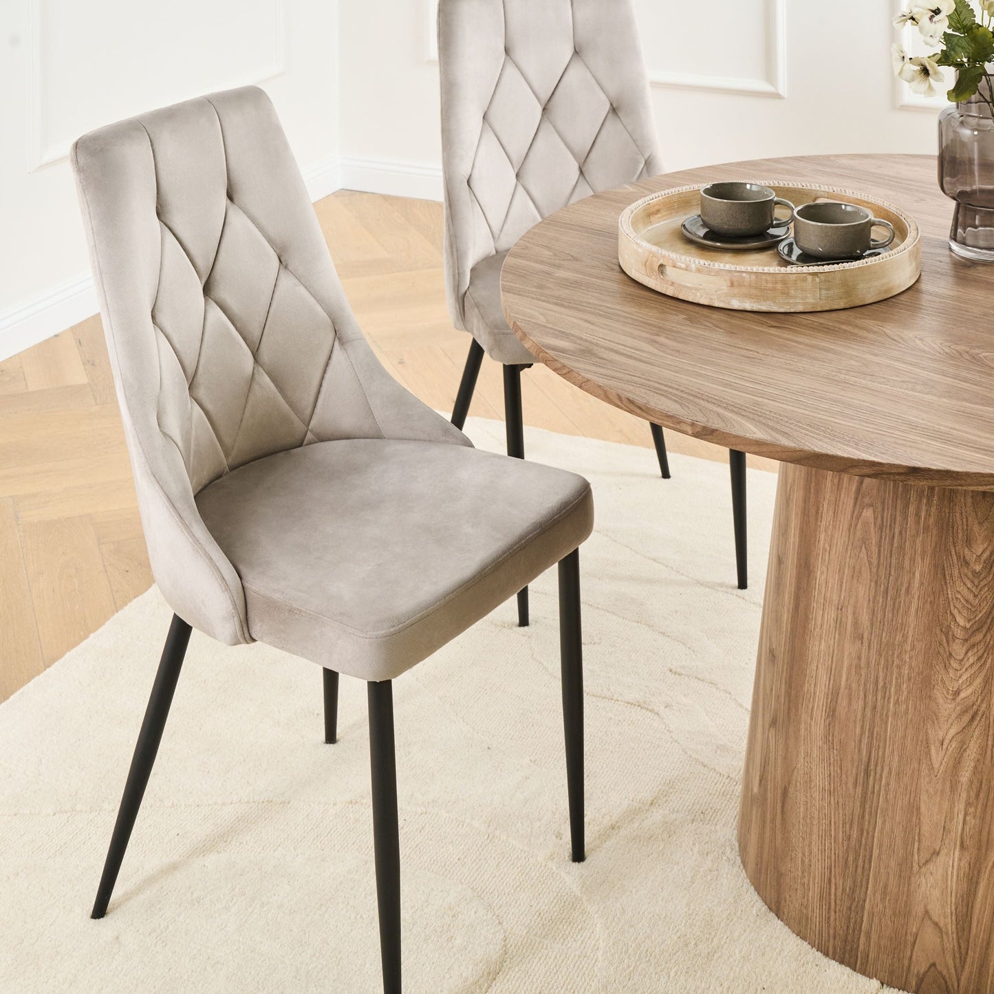 Taupe Velvet Dining Chairs Set Of 2 With Black Iron Legs