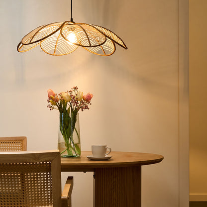 Natural Rattan Pendant Lamp Handmade Flower Shade Boho
