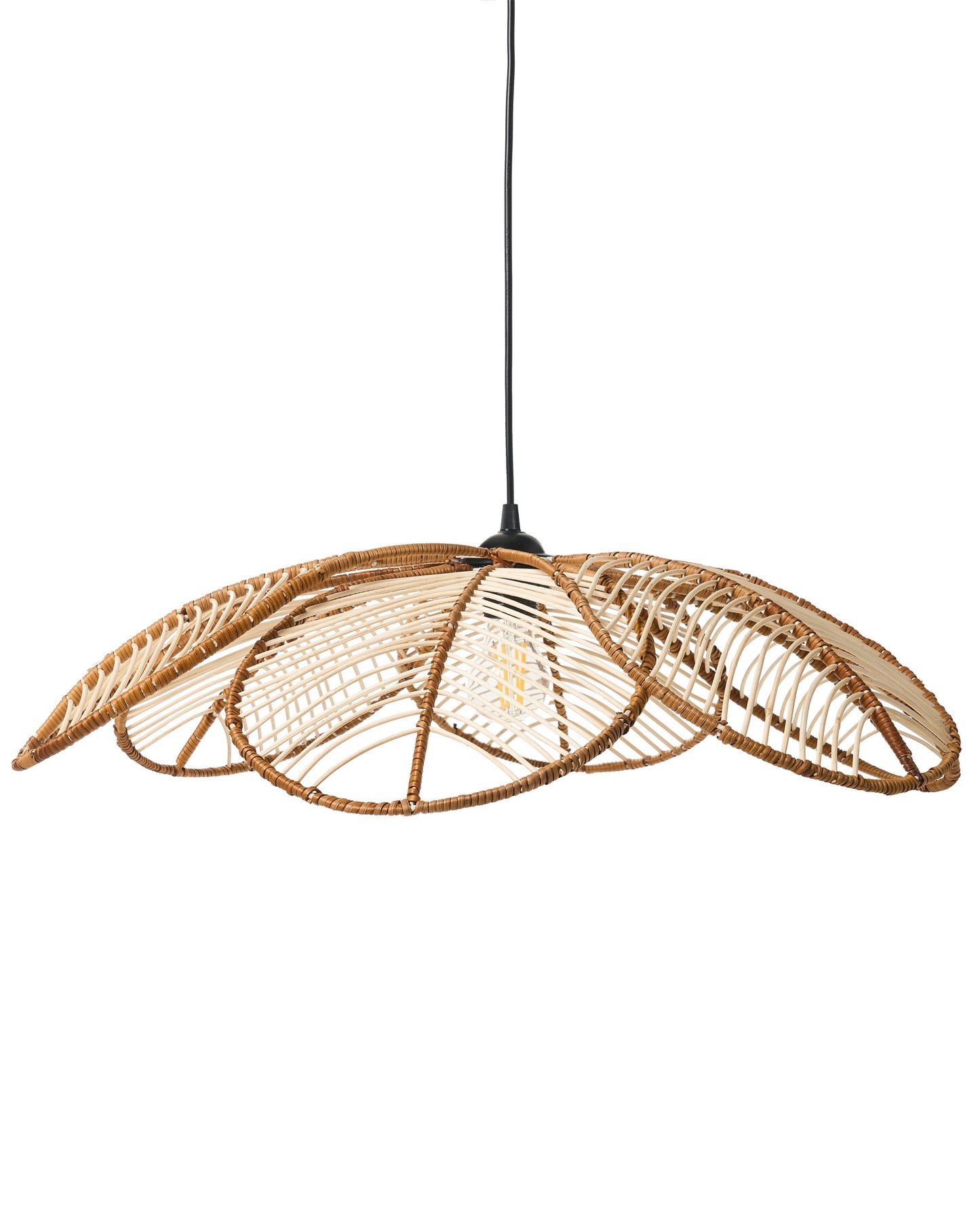 Natural Rattan Pendant Lamp Handmade Flower Shade Boho