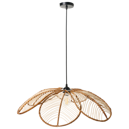 Natural Rattan Pendant Lamp Handmade Flower Shade Boho