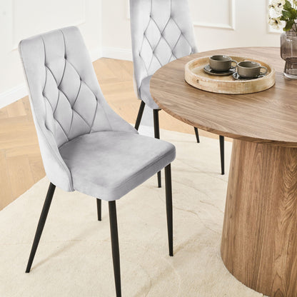 Velvet Dining Chairs Set Of 2 Light Grey With Black Iron Legs
