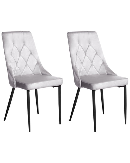Velvet Dining Chairs Set Of 2 Light Grey With Black Iron Legs