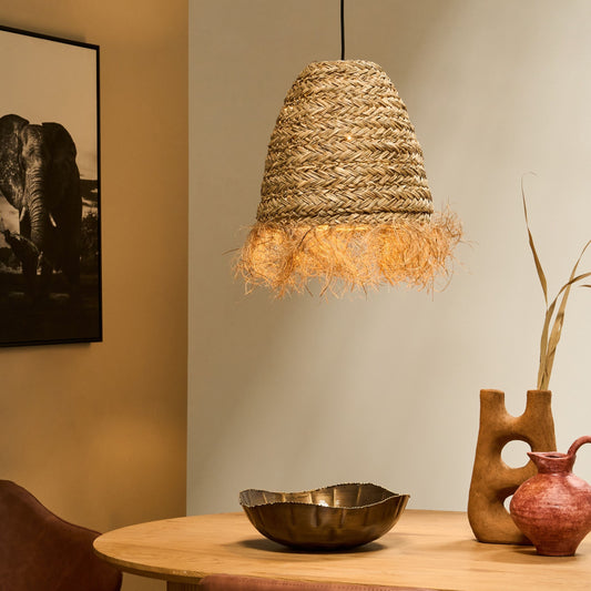 Seagrass Pendant Lamp With Fringe Handmade Woven Natural Lighting In Natural Tone