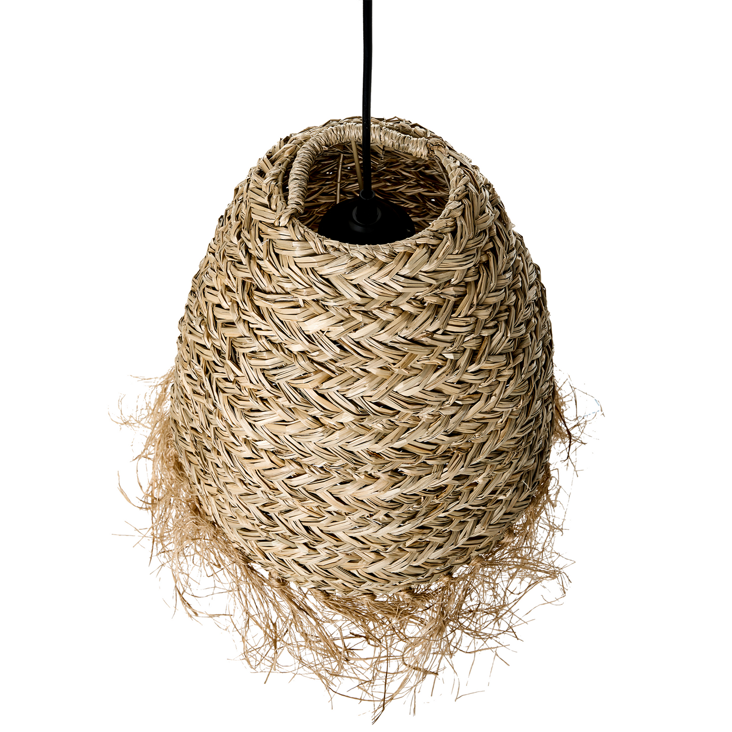 Seagrass Pendant Lamp With Fringe Handmade Woven Natural Lighting In Natural Tone