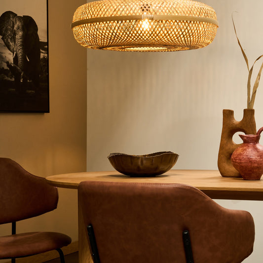 Pendant Lamp Natural Bamboo Shade Boho Woven Round Light