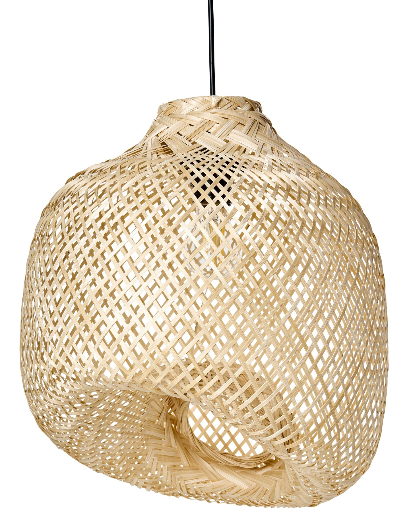 Natural Bamboo Pendant Lamp With Irregular Handwoven Shade For Living And Dining Rooms