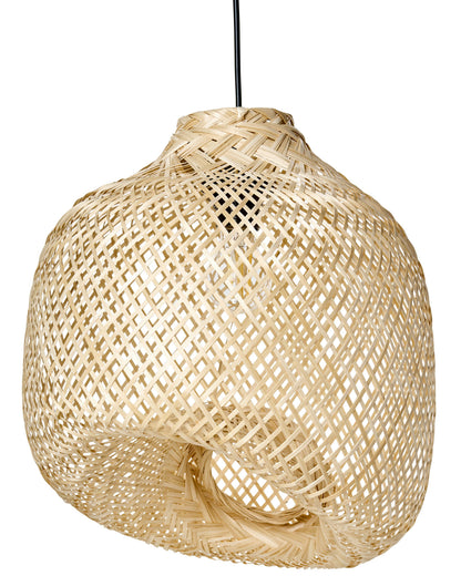 Natural Bamboo Pendant Lamp With Irregular Handwoven Shade For Living And Dining Rooms