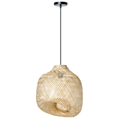 Natural Bamboo Pendant Lamp With Irregular Handwoven Shade For Living And Dining Rooms