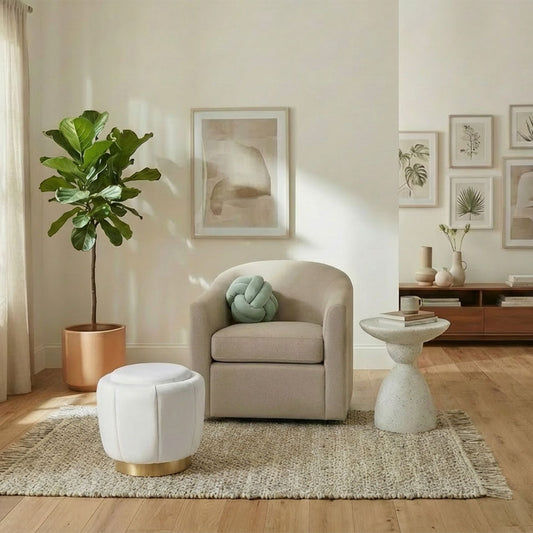 Glamorous Pouffe White Velvet With Golden Base 43cm