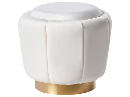 Glamorous Pouffe White Velvet With Golden Base 43cm