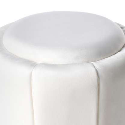 Glamorous Pouffe White Velvet With Golden Base 43cm