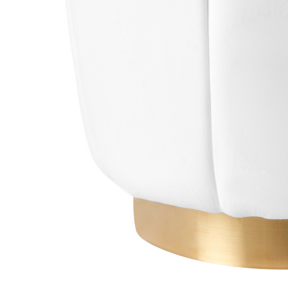 Glamorous Pouffe White Velvet With Golden Base 43cm