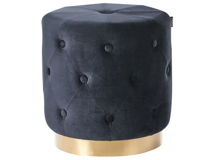 Home Luxurious Black Velvet Pouffe With Gold Base 40 x 41cm Tufted Footstool