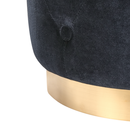 Home Luxurious Black Velvet Pouffe With Gold Base 40 x 41cm Tufted Footstool