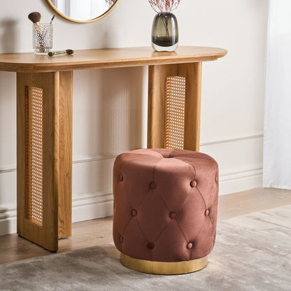 Pouffe Brown Velvet With Gold Base 40 x 41cm Tufted